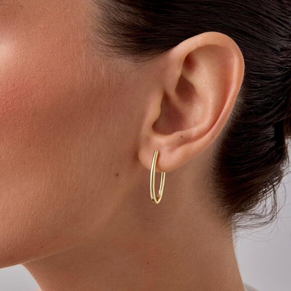 14K Gold Plated Silver Hoop Earrings Geometric U-Shaped Triangle Women - Picture 2 of 5